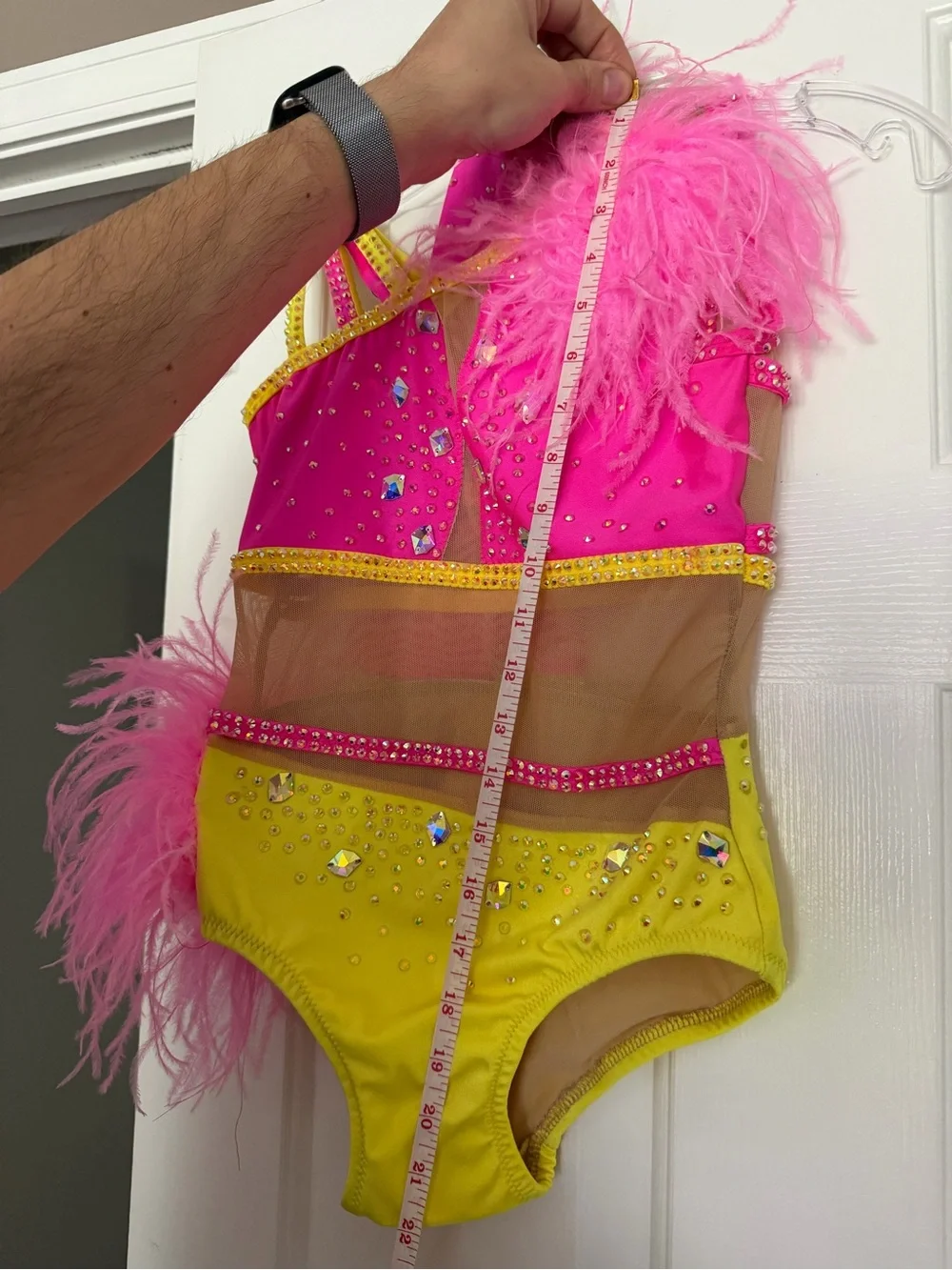Hot Pink & Yellow Girls' Sequin Feather Dance Costume